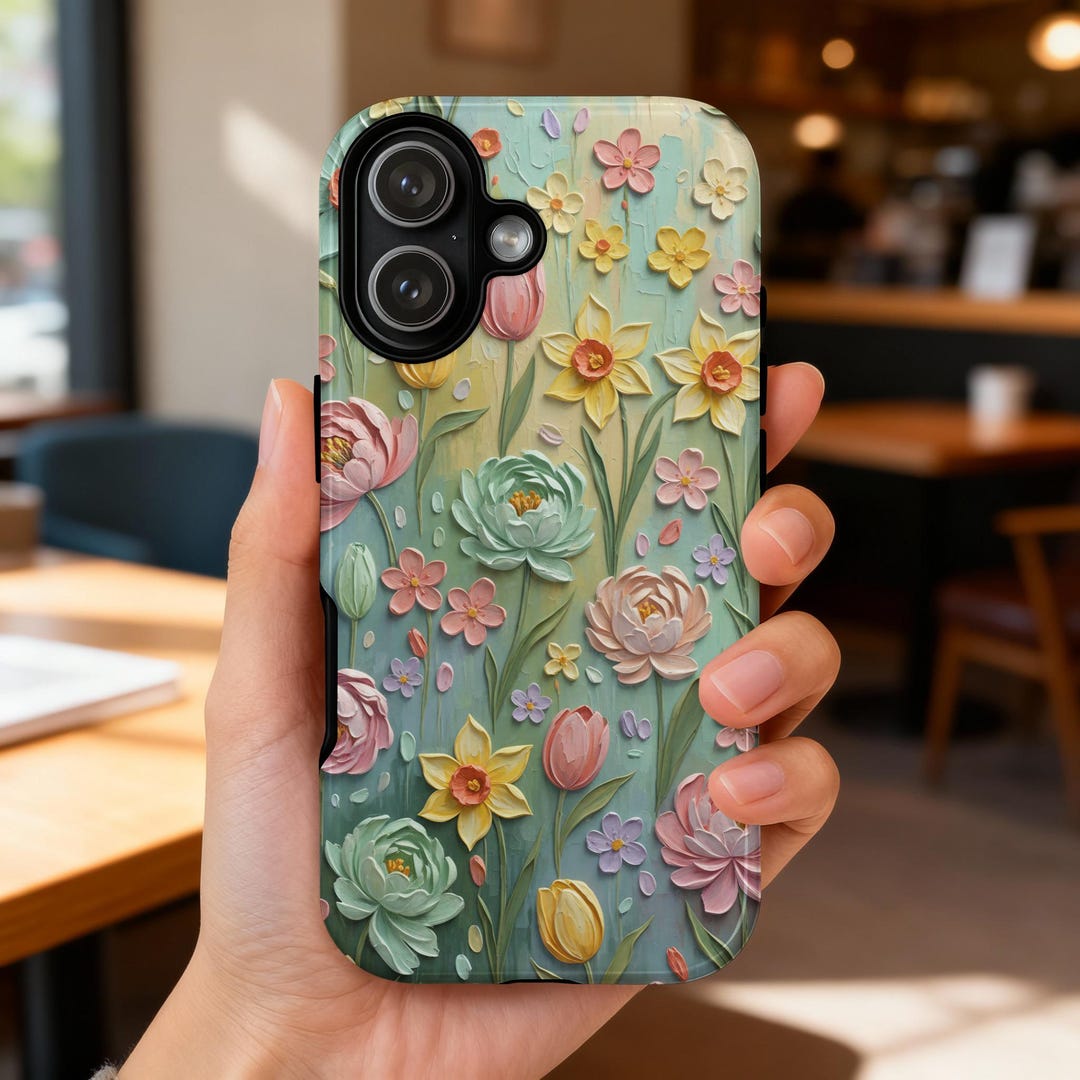 Pastel Floral iPhone Case, Spring Flower Art, Aesthetic Phone Cover