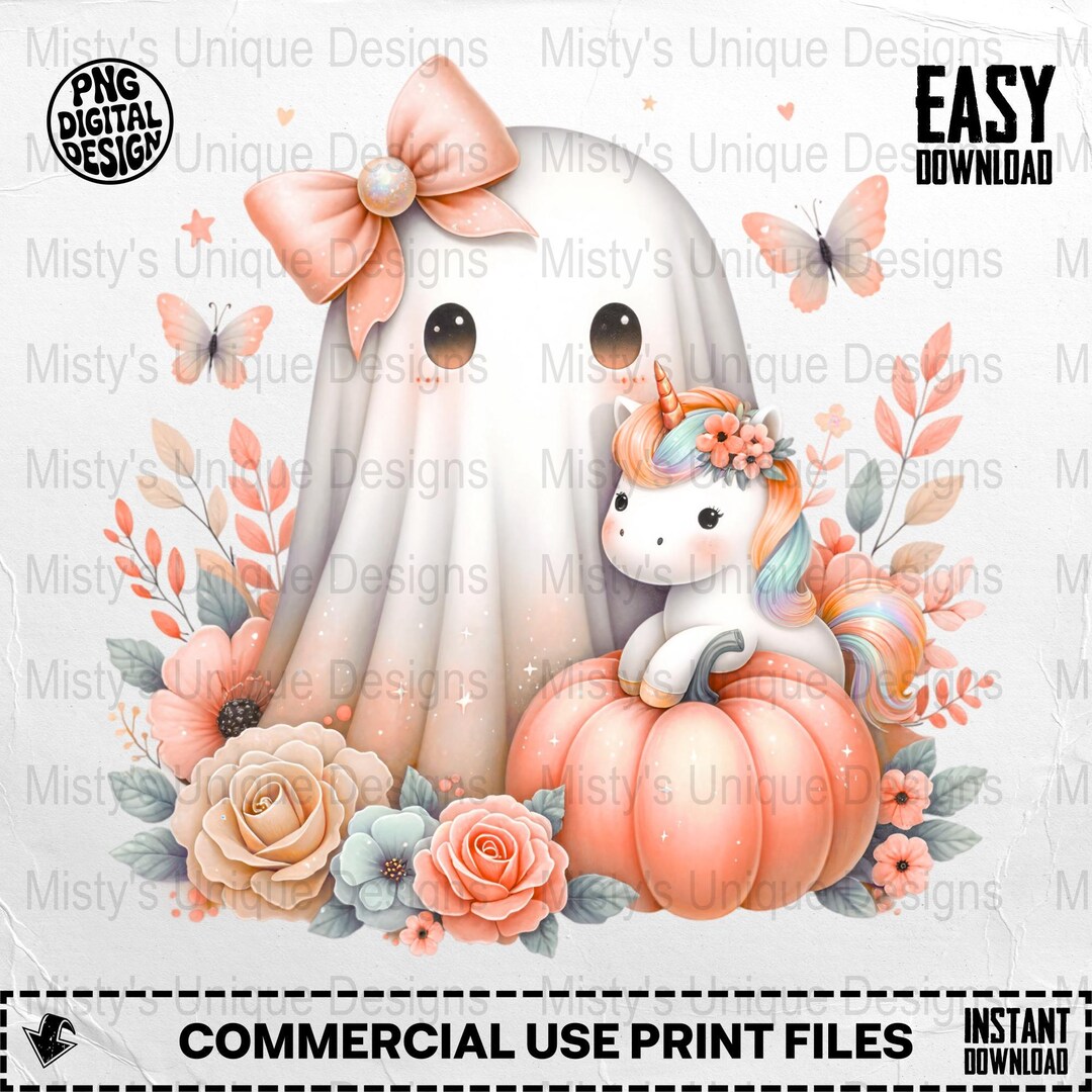 Ghost Unicorn Digital Download Clipart PNG, Kawaii Pumpkin Clipart ...
