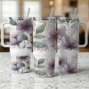 Elegant Floral Design 40oz Tumbler Wrap, Purple Flower Tumbler Wrap 40oz, Botanical Tumbler Wrap, 40oz Tumbler Decal
