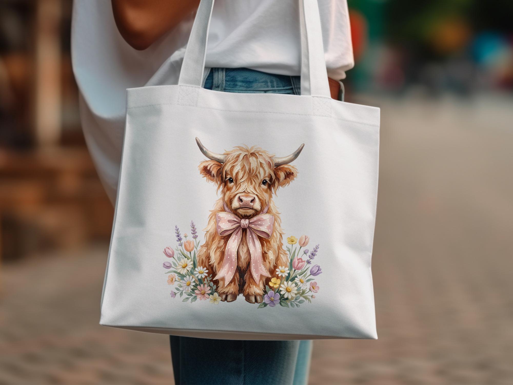 Highland Cow Clipart, Watercolor Floral Baby Calf PNG (digital Download ...