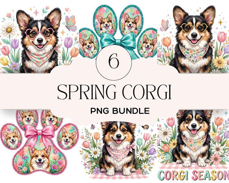 Floral Corgi Season PNG, Spring Dog Clipart Bundle (digital Download ...