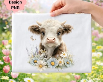 Clipart baby koe, bloemsierkunst kinderkamer (digitale png-download)