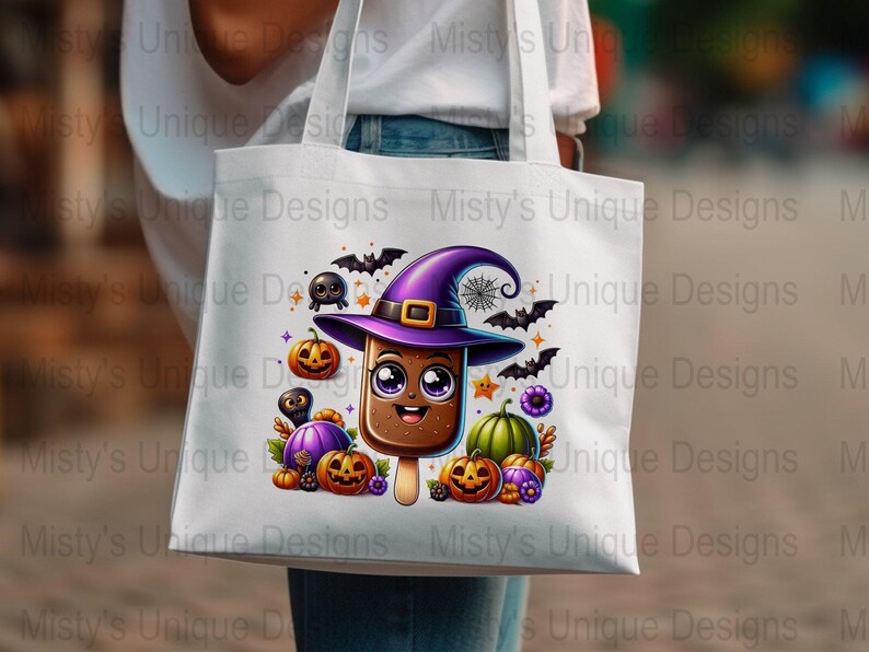 Kawaii Halloween Popsicle Clipart, Witch, Pumpkin, Bats (Digital Download) image 8