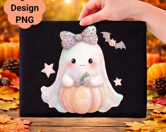 Kawaii Ghost Clipart, Halloween Pumpkin PNG, Digital Art (Digital Download)