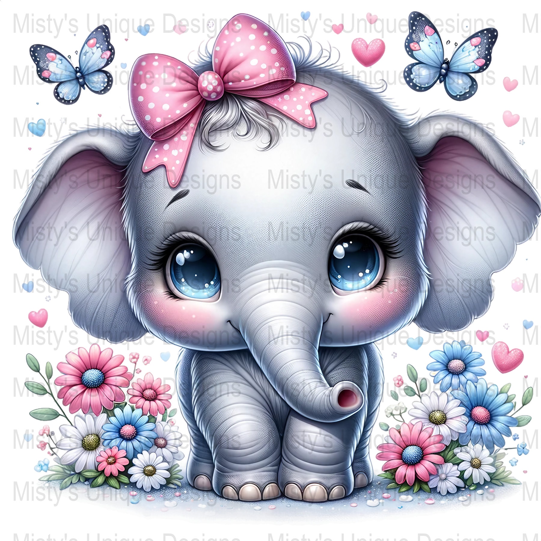 Cute Baby Elephant Clipart, Cartoon Animal PNG, Digital