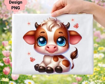 Baby boerderij dieren clipart, cartoon koe png, kinderkamer kunst (digitale download)