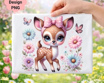 Floral Deer Clipart, Whimsical Animal PNG, Nursery Art (Digital Download)