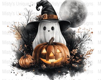 Calabaza fantasma de Halloween, Luna espeluznante PNG (Descarga digital)