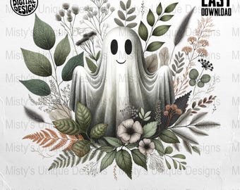Floral Ghost PNG-afbeelding, Halloween-afbeelding (digitale download)