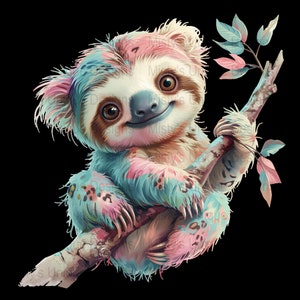 Unique Style Adorable Sloth Clipart PNG Digital File, Cute Sloth Clipart for Cards, T-shirts, Tote bags, Sloth Clipart Digital Download