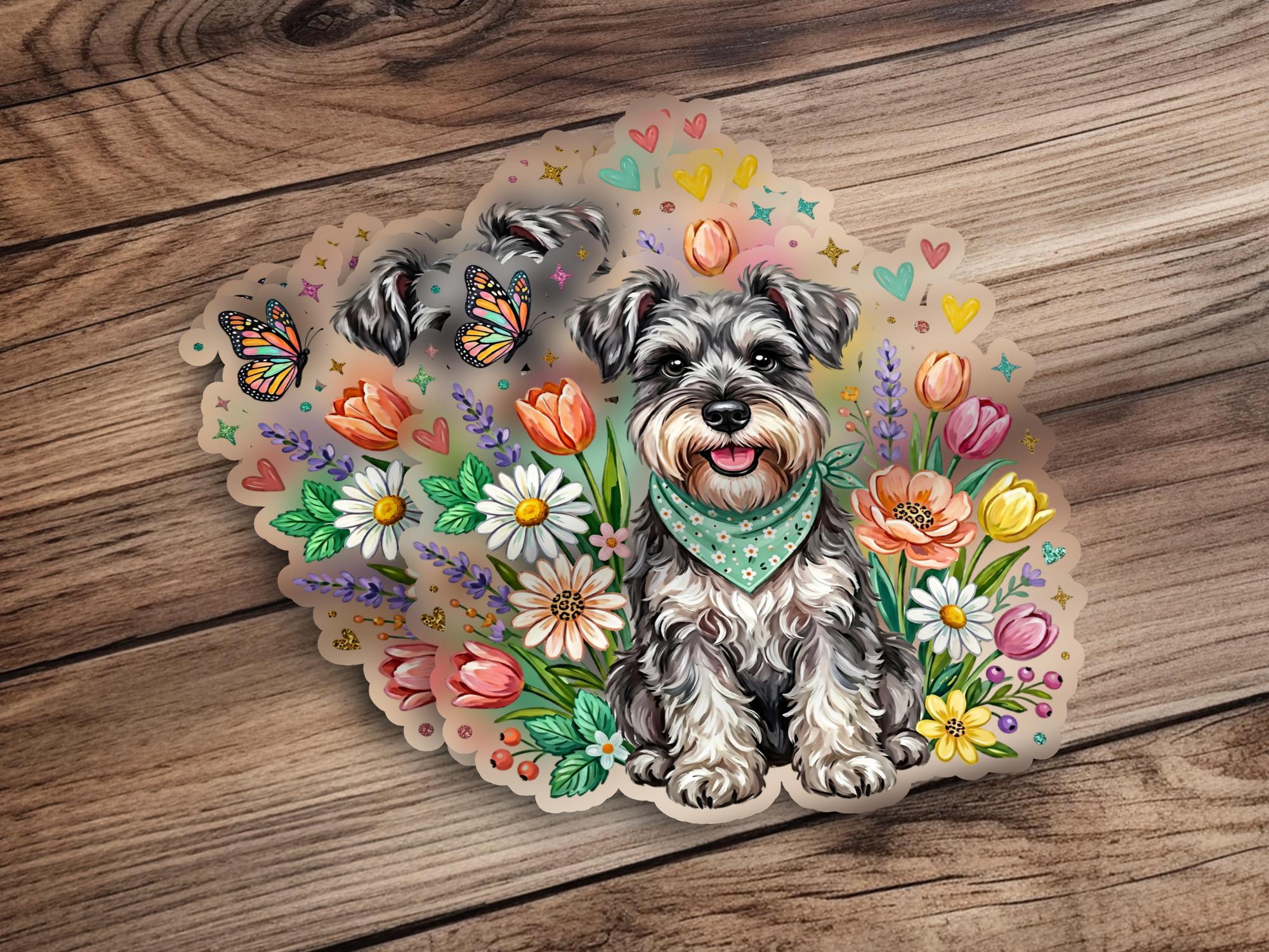 Miniature Schnauzer Spring Floral Clipart, Happy Dog Garden Art ...