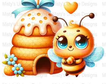 Bee Honeycomb Nursery Clipart, Playful PNG (Digital Download)