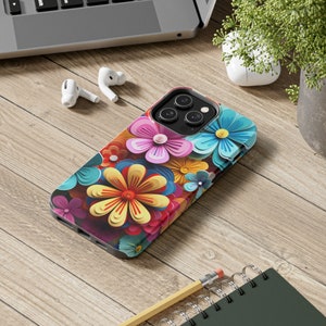 Rainbow Retro Flowers design Tough Phone Case compatible with a large variety of iPhone models, Birthday Gift, Phone Case