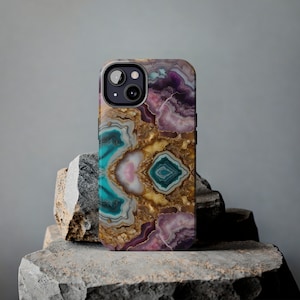 Pink Turquoise and Purple Jewel Print Pattern Design Tough Phone Case compatible with a large variety of iPhone models, Phone Case, Gift
