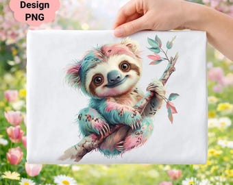 Pastel Sloth Clipart, Adorable PNG File (Digital Download)