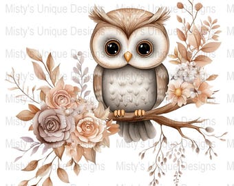Floral Owl Clipart PNG, Rustic Nursery Art (Digital Download)