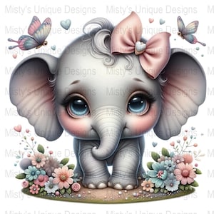 Baby Elephant Clipart, Cute Elephant PNG, Nursery Wall Art, Digital Download Children Print, Kids Room Decor, Animal Illustration