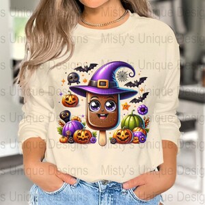 Kawaii Halloween Popsicle Clipart, Witch, Pumpkin, Bats (Digital Download) image 3
