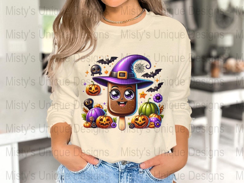 Kawaii Halloween Popsicle Clipart, Witch, Pumpkin, Bats (Digital Download) image 3