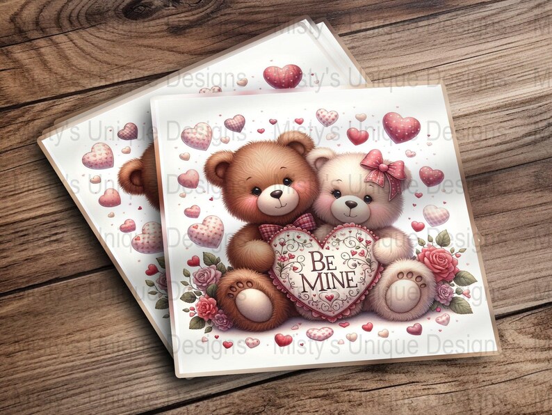 Valentine's Day Digital Paper, Cute Teddy Bears Love Heart PNG ...