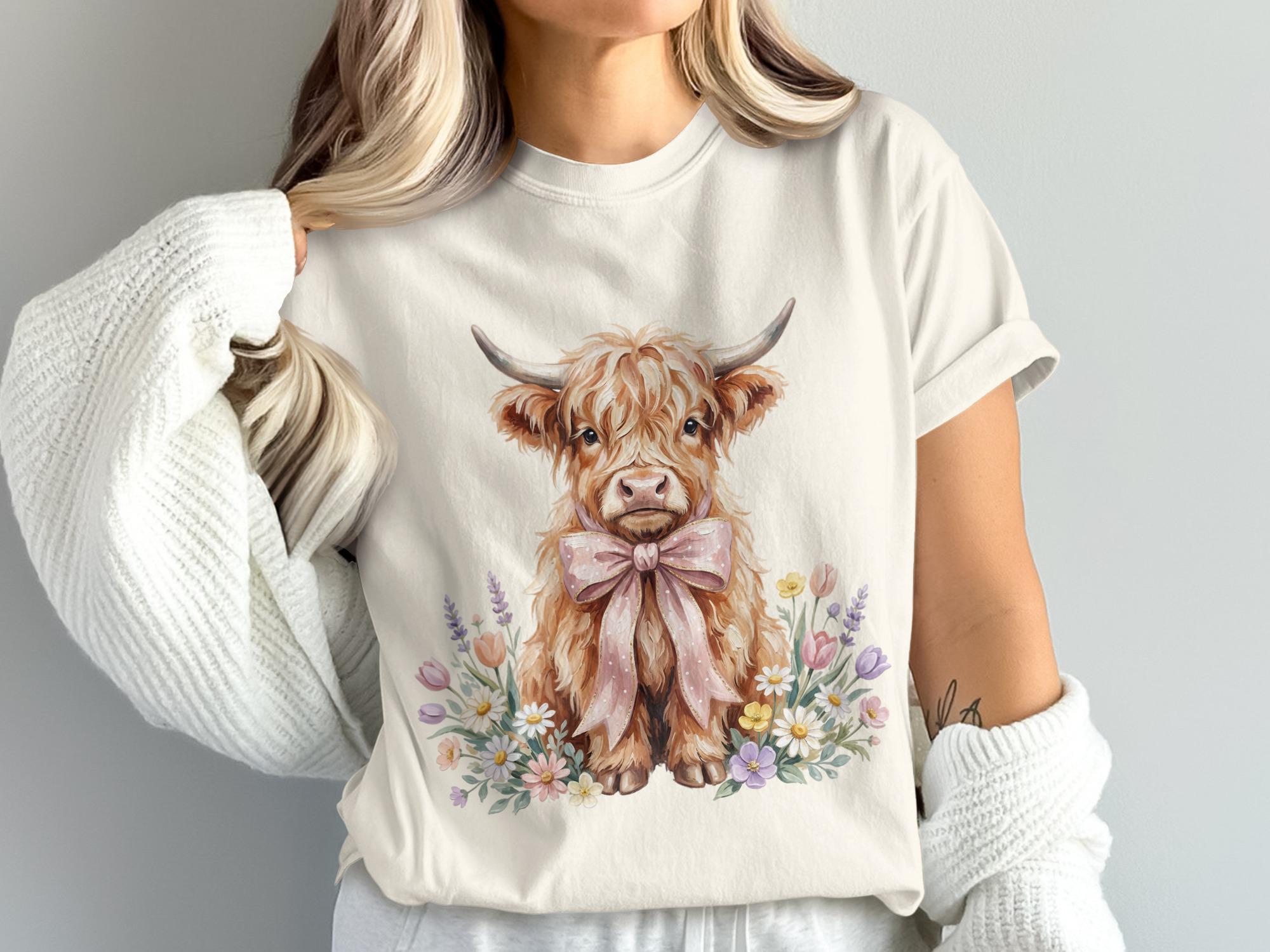 Highland Cow Clipart, Watercolor Floral Baby Calf PNG (digital Download ...