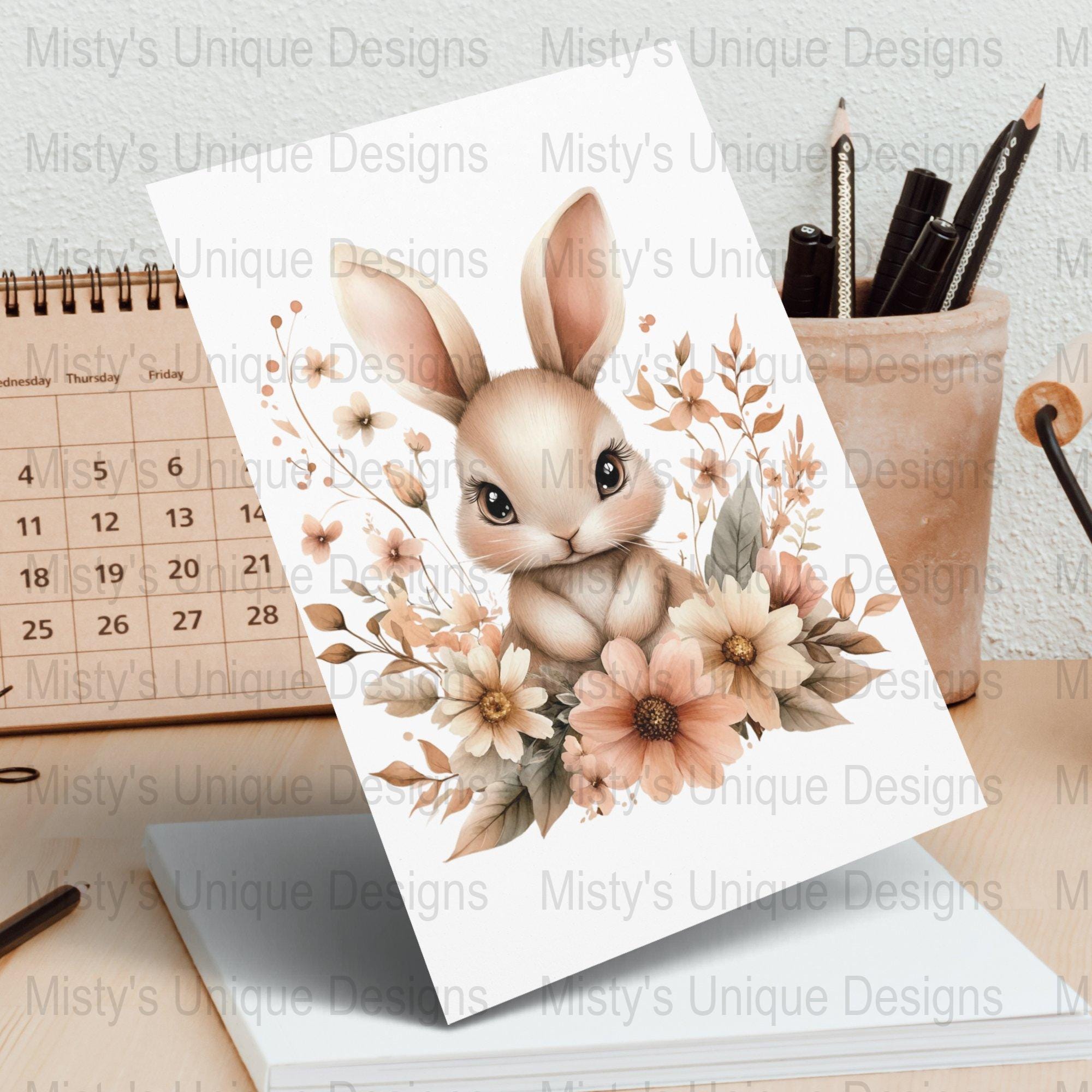 Watercolor Bunny Clipart, Floral Rabbit PNG, Spring Nursery Art ...
