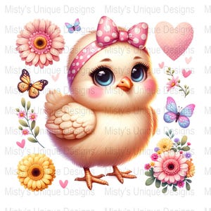 Cute Chick Digital Download Clipart PNG, Easter Chick, Baby Chick, Floral Chick, Chick Art, Spring Clipart, Commercial Use