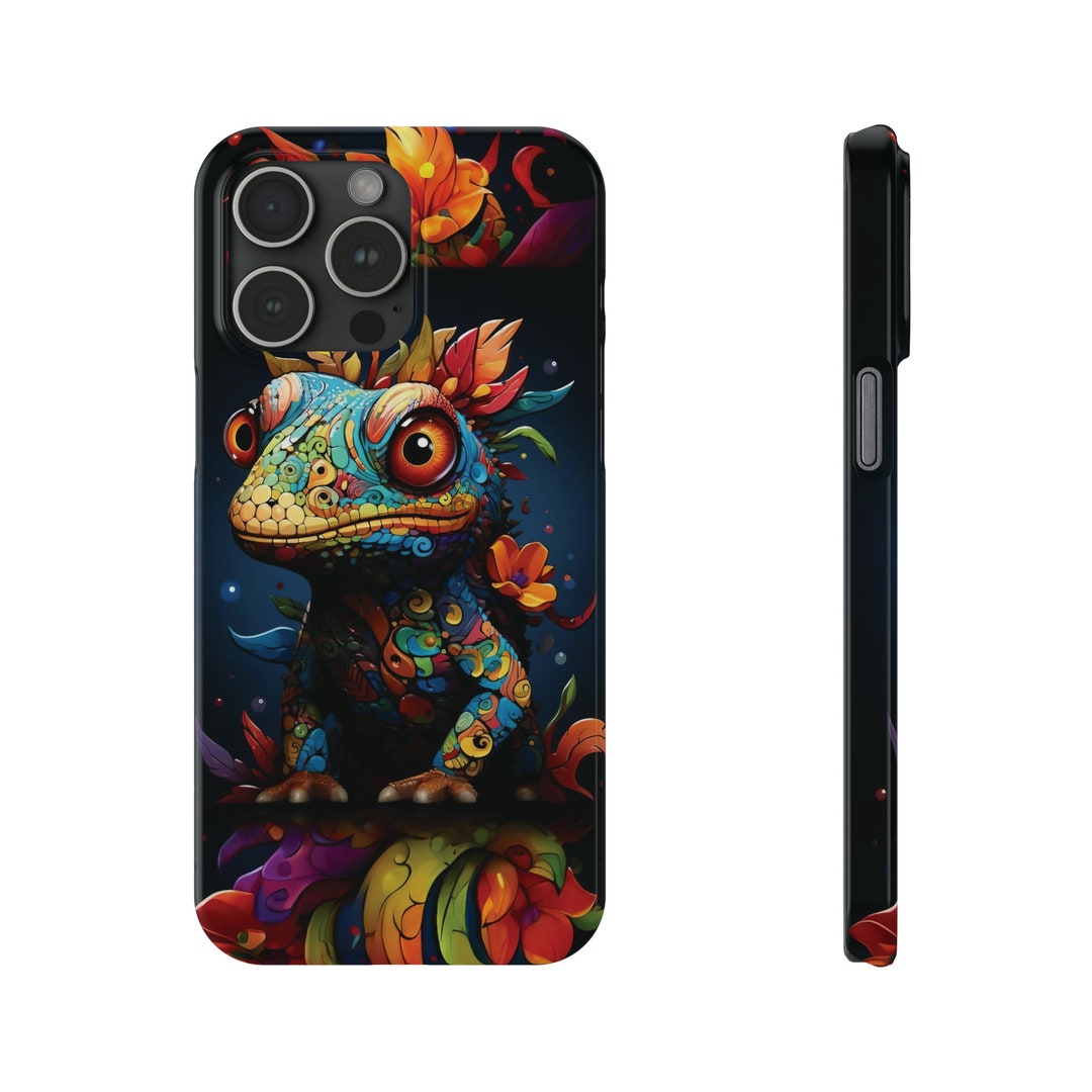 Colorful Chameleon Art Wirelesscharging Compatible Phone Case Slim
