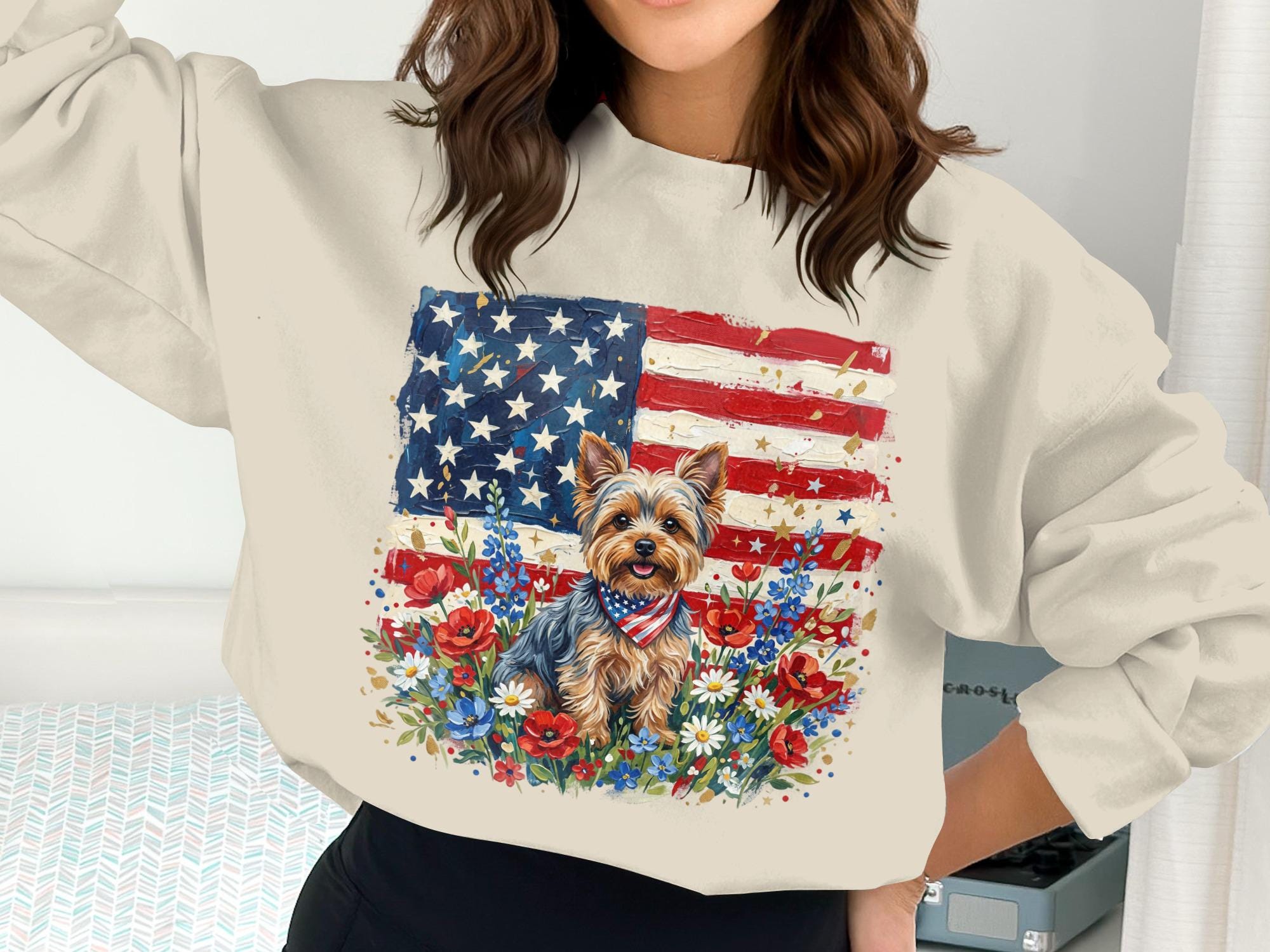Republican Yorkie Patriotic Yorkie Clipart: Painterly American Flag Dog PNG (digital ...