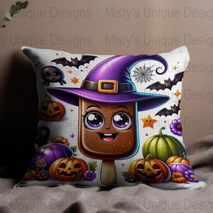 Kawaii Halloween Popsicle Clipart, Witch, Pumpkin, Bats (Digital Download) image 9