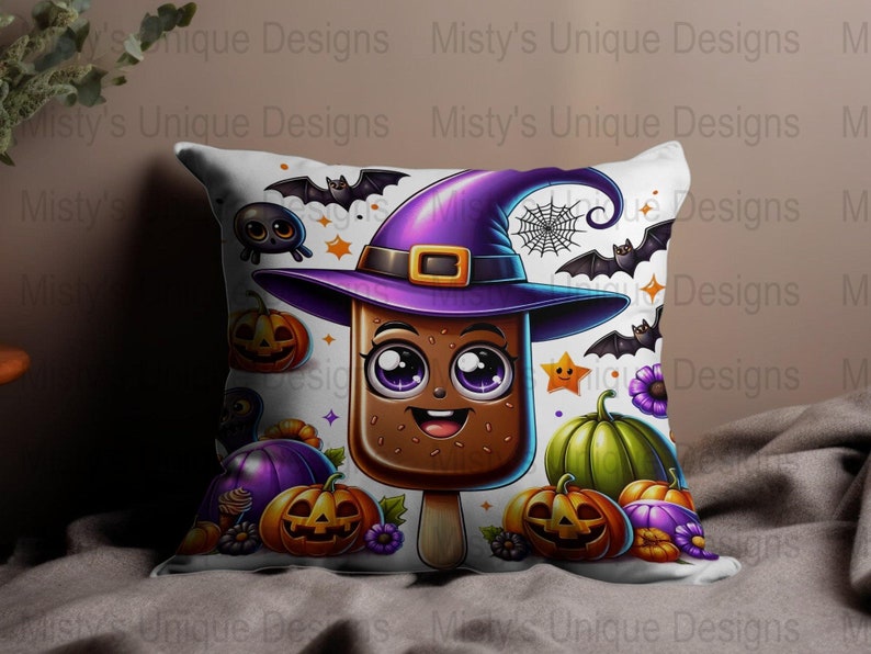 Kawaii Halloween Popsicle Clipart, Witch, Pumpkin, Bats (Digital Download) image 9