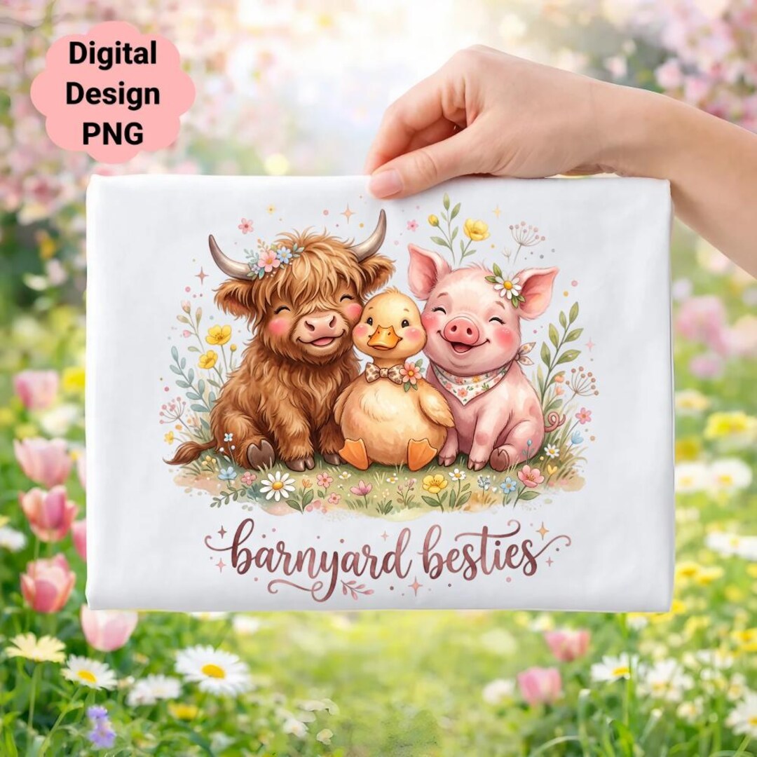 Farm Animals Watercolor Clipart, Highland Cow Pig Duck PNG (digital ...