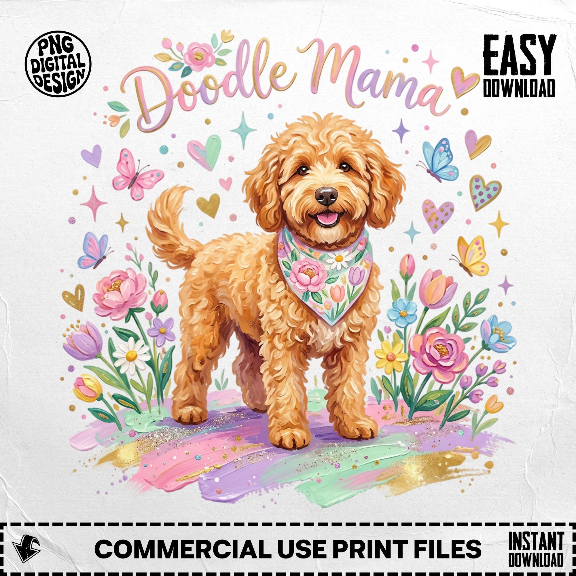 Doodle Mama Goldendoodle Clipart PNG, Watercolor Dog Mom Floral Design ...