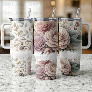 Floral 40oz Tumbler Wrap Digital Download, Pink Flower Design, Watercolor Tumbler Design, Floral Tumbler Design, Cup Wrap PNG, Digital