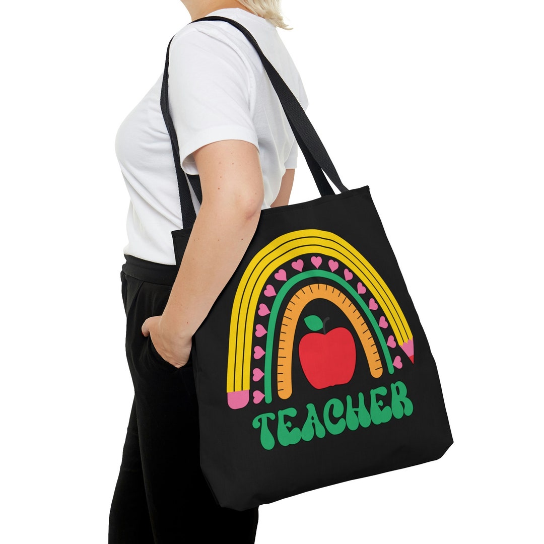 Apple Teacher Tote Bag Teacher Gift Boho Rainbow Design - Etsy