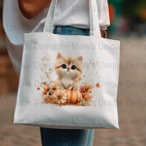 Kitten Pumpkin Clipart, Autumn Floral PNG (Digital Download image 7