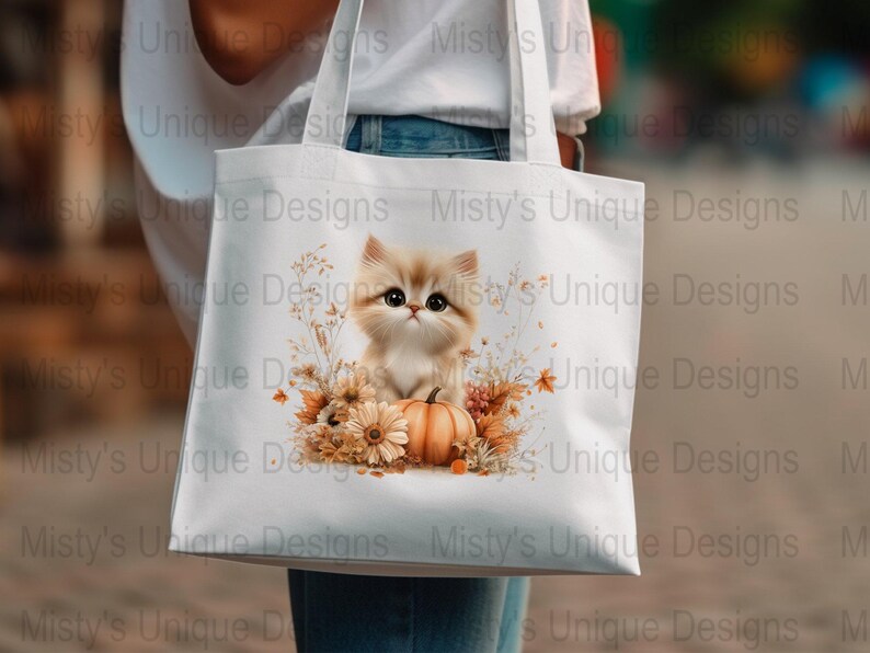 Kitten Pumpkin Clipart, Autumn Floral PNG (Digital Download image 7