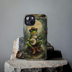 Kikker banjospeler stoer telefoonhoesje, landkikker, unieke telefooncover, ontwerp coole kikker, muziekinstrument, grappige kikker, kikkerkunst