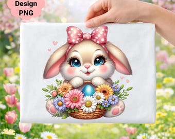 Floral Easter Bunny Clipart, Spring Illustration (Digital Download)