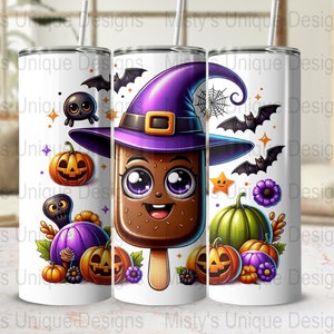 Kawaii Halloween Popsicle Clipart, Witch, Pumpkin, Bats (Digital Download) image 6