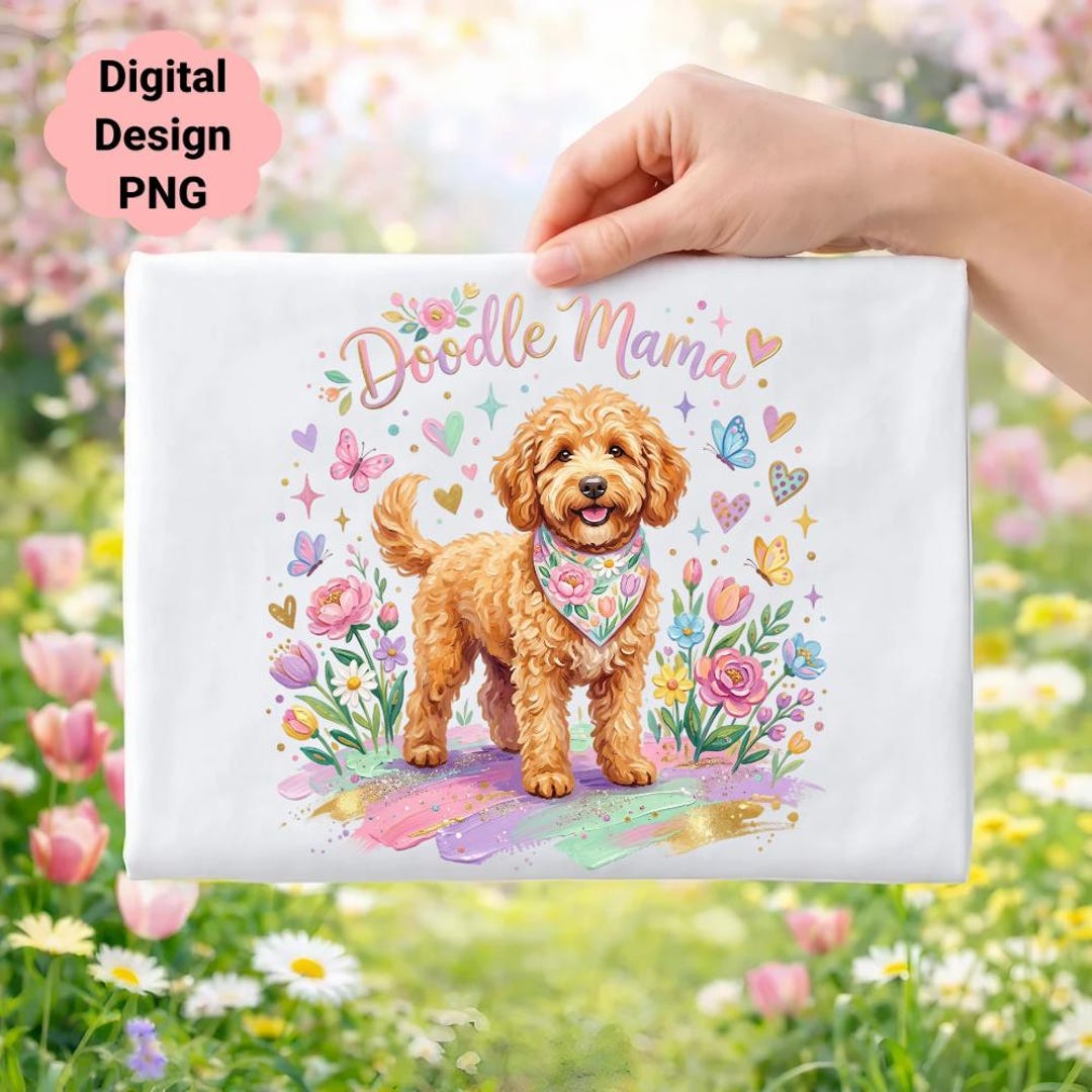 Doodle Mama Goldendoodle Clipart PNG, Watercolor Dog Mom Floral Design ...
