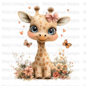 Cute Baby Giraffe Clipart, Digital Download PNG, Animal Nursery Art, Adorable Giraffe Illustration, Kids Room Decor, Baby Shower Gift