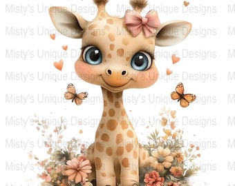 Giraf kinderkamer clipart, babykamer decor png (digitale download