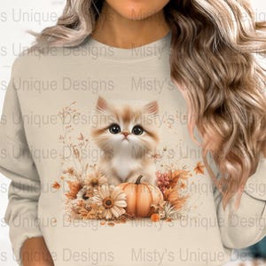 Kitten Pumpkin Clipart, Autumn Floral PNG (Digital Download image 4