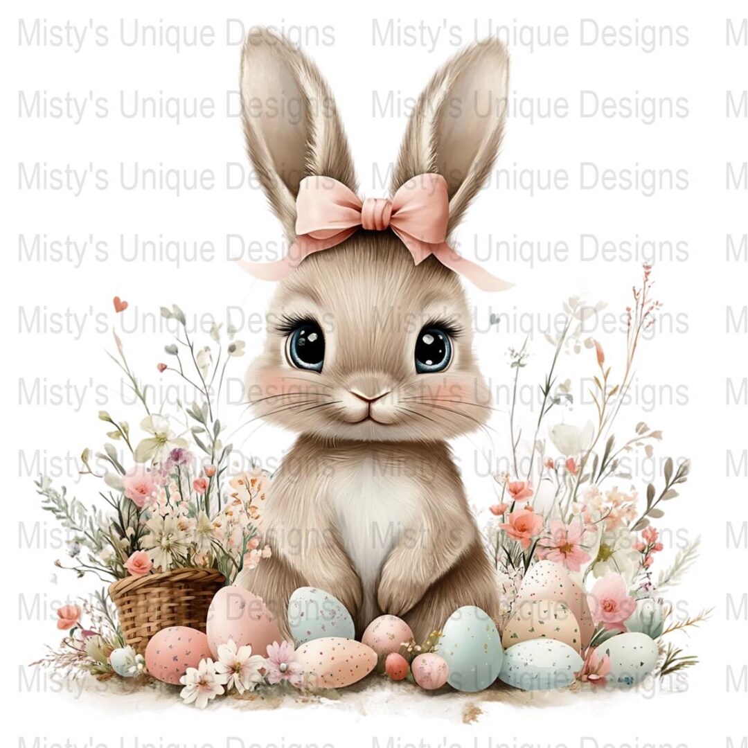 Watercolor Bunny Clipart, Flowers and Easter Eggs (digital Download) - Etsy