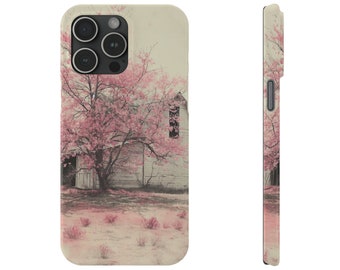 Rustic Barn Pink Floral Design Sleek Elegance Wireless-Charging Compatible Phone Case Slim Phone Case compatible with over 20 iphone models