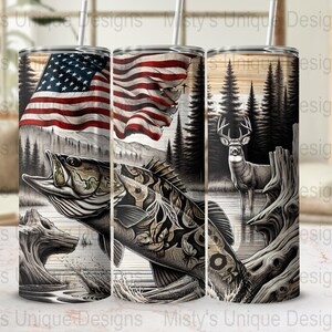 Patriotic American Flag 20oz Tumbler, Fishing 20oz Tumbler Wrap, Deer and Nature 20oz Tumbler, Wildlife 20oz Tumbler, Gift for Men