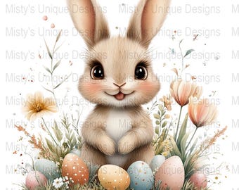 Bunny PNG Clipart, Spring Floral Easter Eggs (Digital Download)