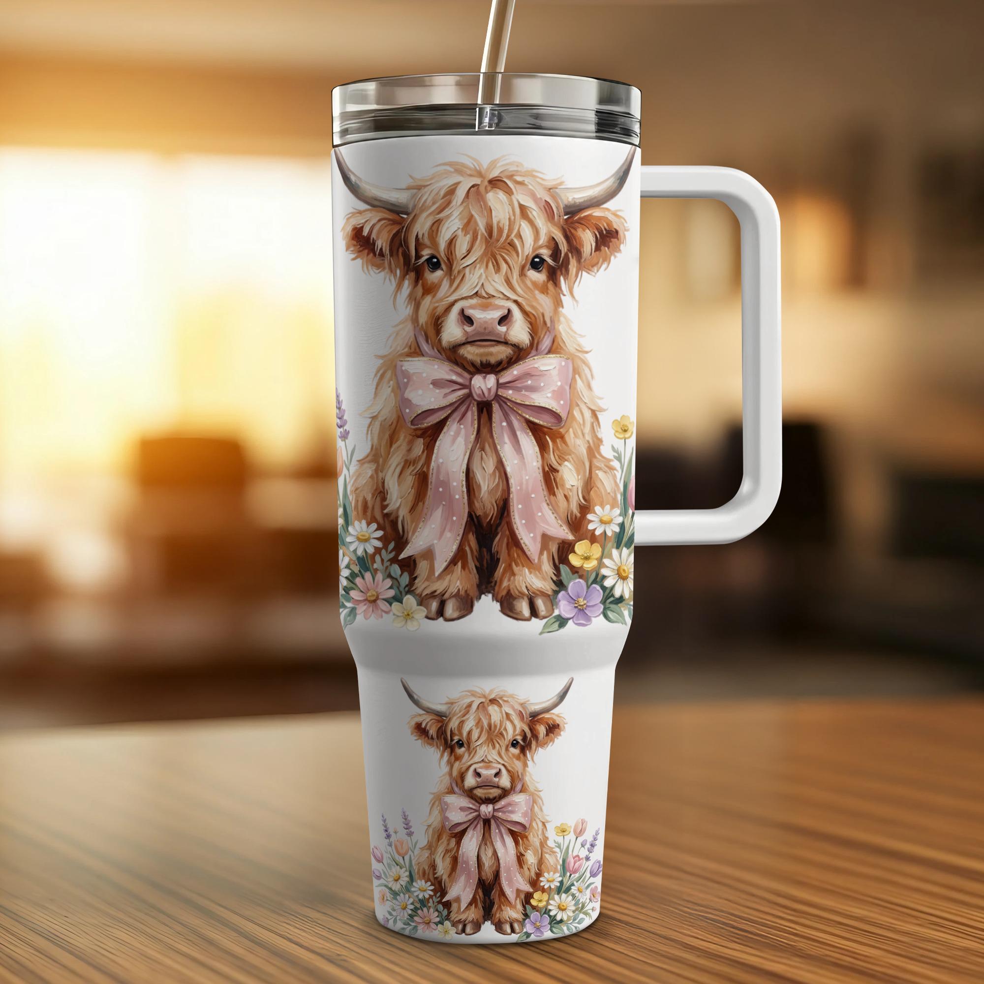 Highland Cow Clipart, Watercolor Floral Baby Calf PNG (digital Download ...