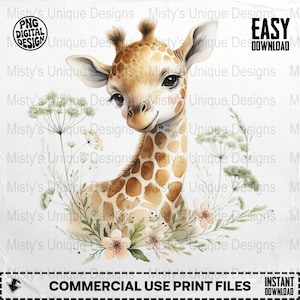 Giraffe Clipart PNG, Digital Download Animal, Baby Animal Illustration, Nursery Art, Watercolor Giraffe, Cute Giraffe Image, Kids Room Decor